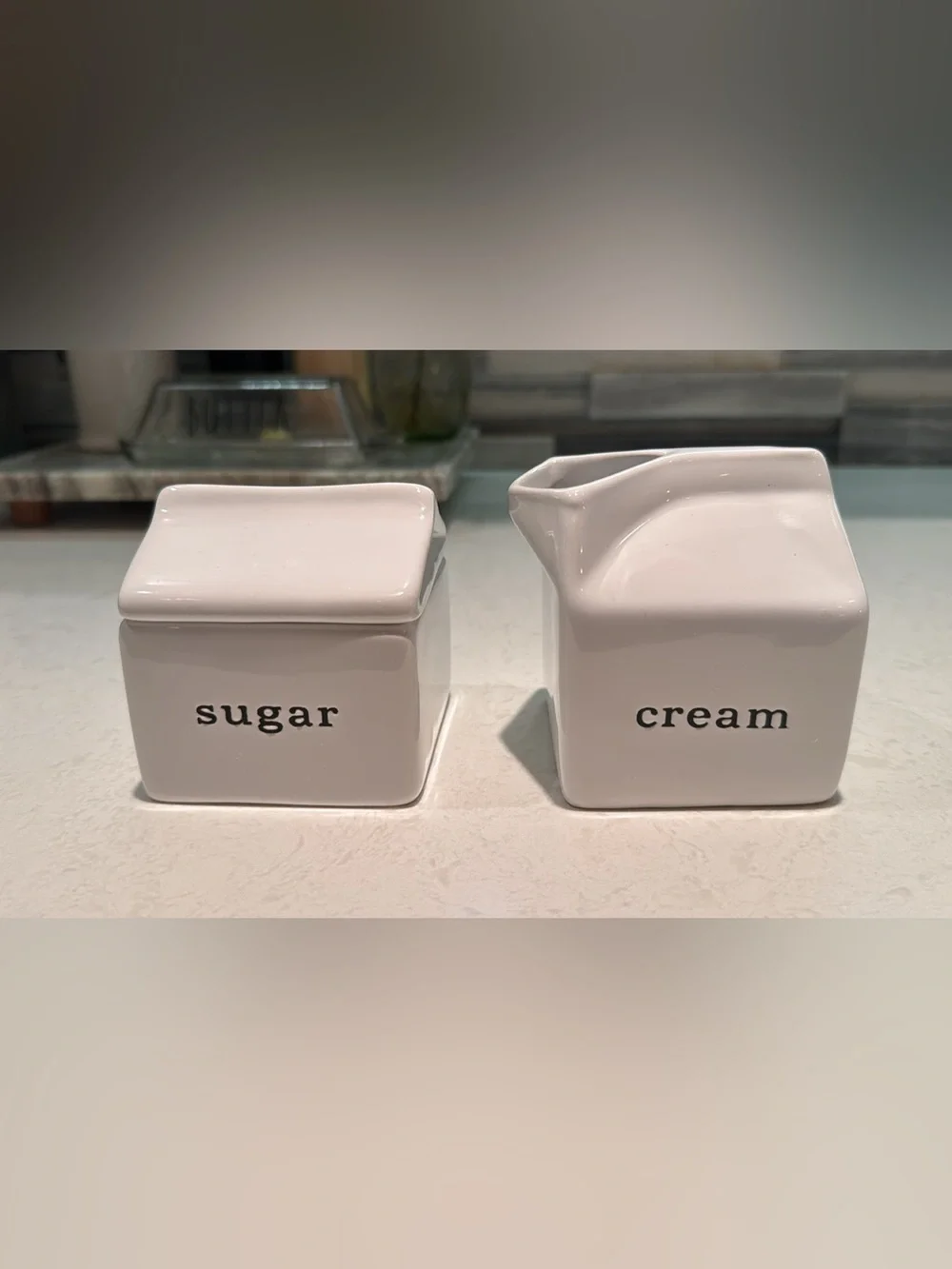 Crate&Barrel White Ceramic Sugar Jar and Creamer Set